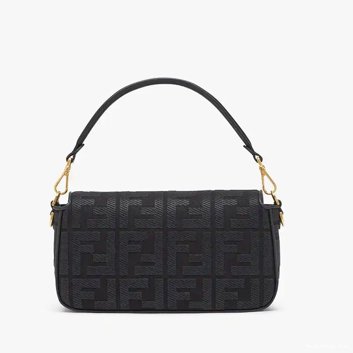 Cheap Cut Motif Bag FF Fendi In Canvas Strap with Medium Baguette Black Laser 0626